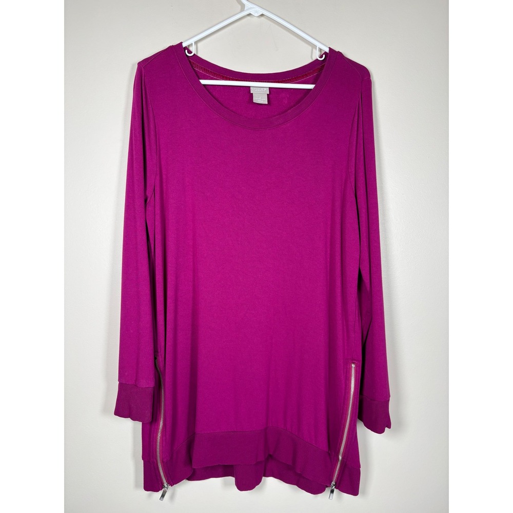 Chicos Zenergy Magenta Pink Side Zip Fleece Sweatshirt Size 2 US 12/14 Layering